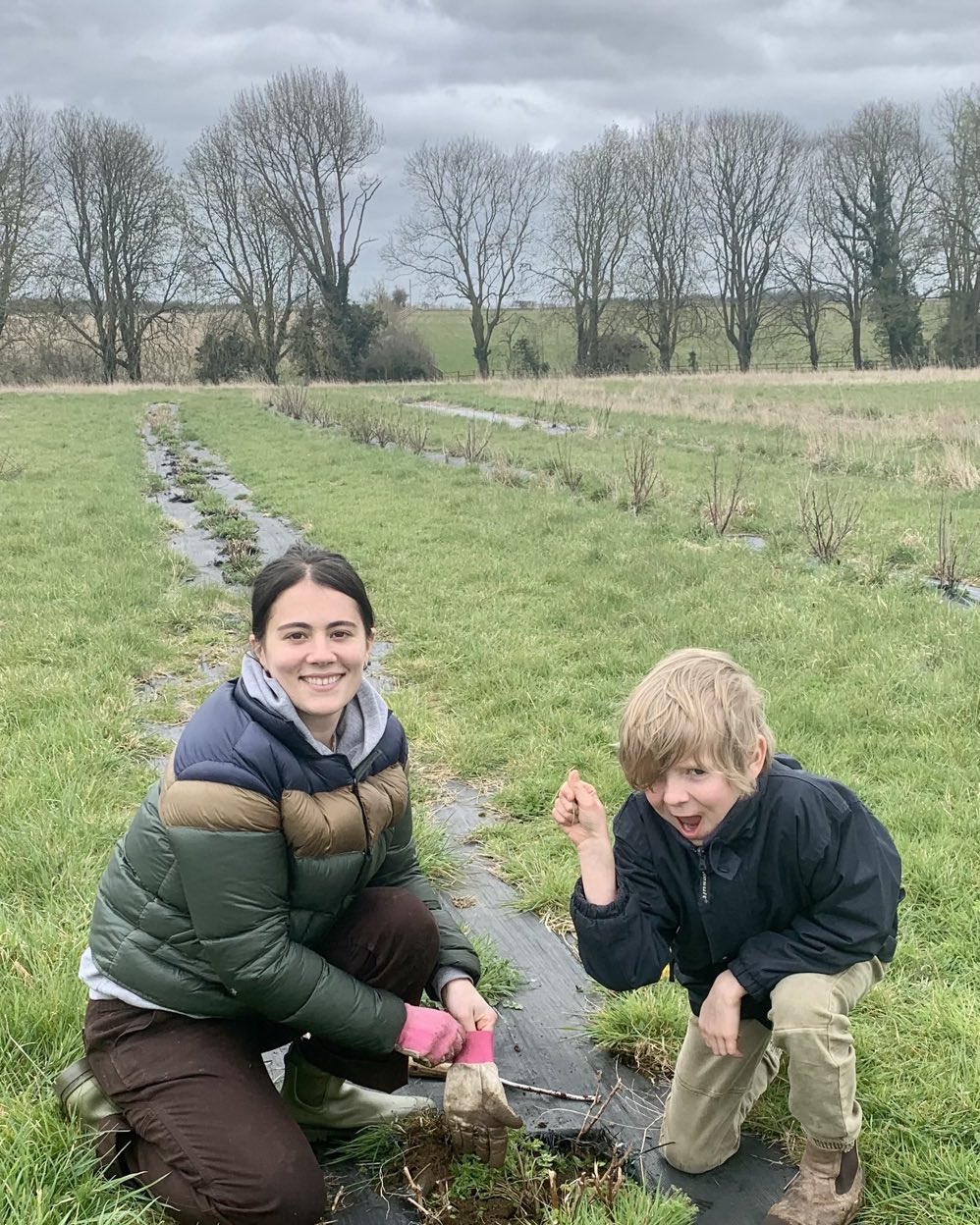 The son and heir celebrates pulling a single weed. Meanwhile, Olivia, the wonderful, Wisconsin Wwoofer pulls considerably more, to give the raspberries some room to breathe #organic #cotswolds #springjobs #softfruit #budtobottle #familyfarm
